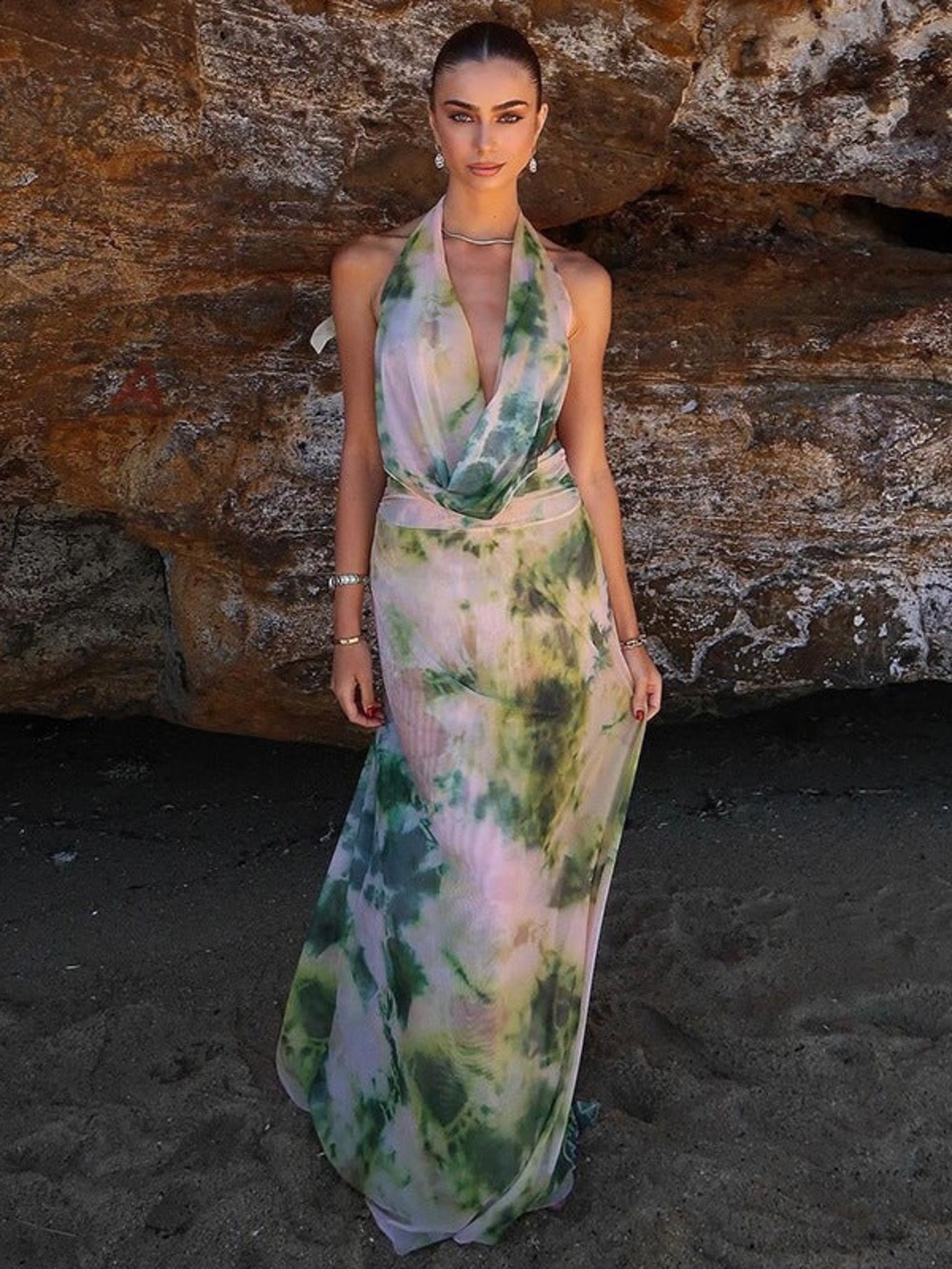 Peppermayo Elysia Maxi Dress Rainforest Viral Mesh Halter Dress US 18 AU 22 NWT